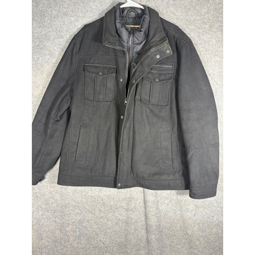 Levis Mens Wool Blend Field Jacket Black XXL Double Lined Zip Bib Coat LM5RP449